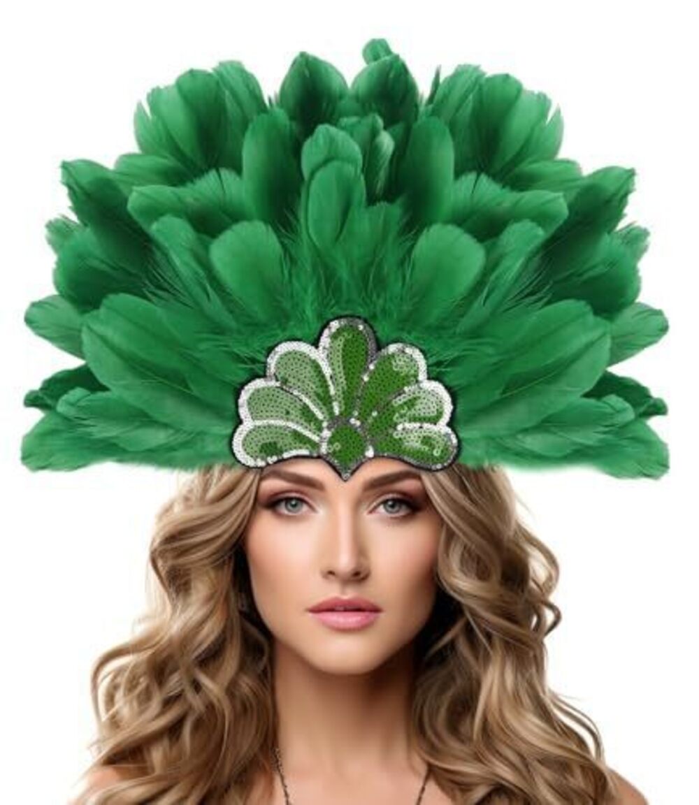 8218 Black Feather Headpiece Carnival Caribbean Headdress Showgirl
